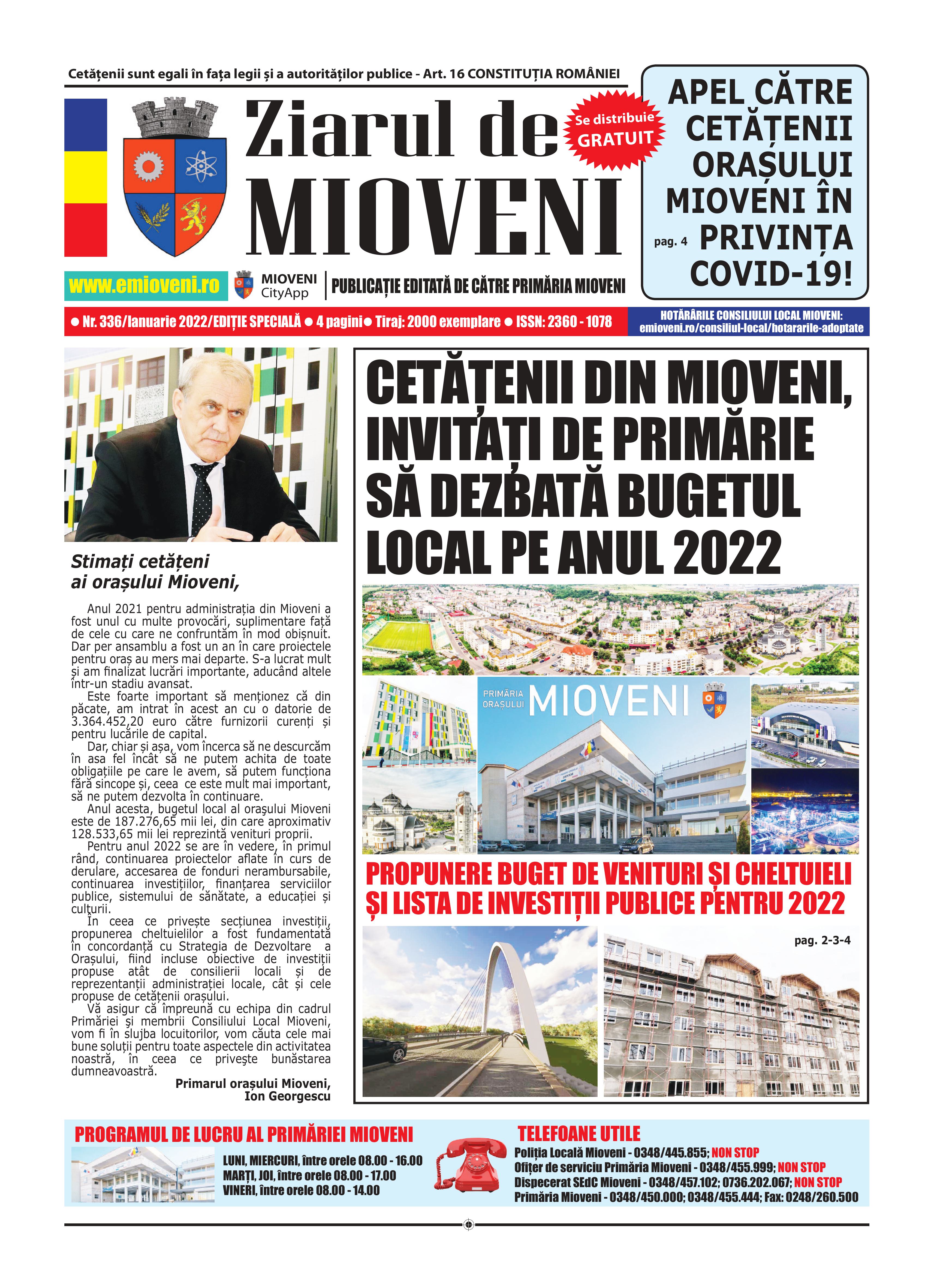 Ziarul de Mioveni nr. 336 - Propunere buget 2022